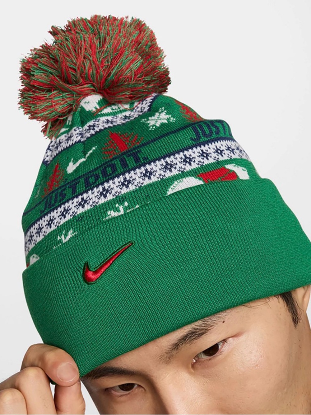 NIKE Peak Winter Wonderland Beanie Pom Pom Dear Holiday Knit Hat - Picture 3 of 12